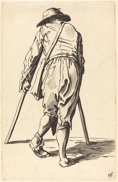 Żebrak z kulami i kapeluszem, widok z tyłu autorstwa After Jacques Callot