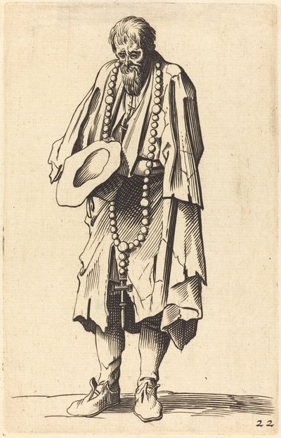 Żebrak z różańcem autorstwa After Jacques Callot