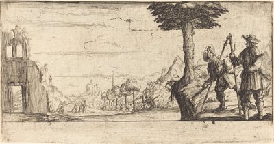 Krajobraz z dwoma pielgrzymami autorstwa After Jacques Callot