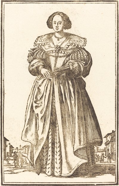 Szlachetna kobieta z wachlarzem autorstwa After Jacques Callot