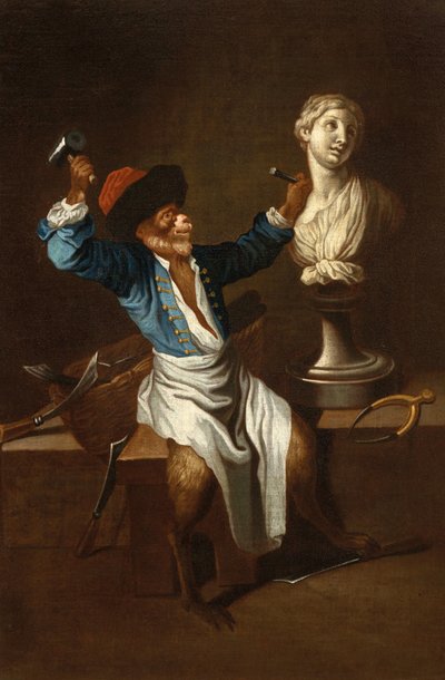 Małpa jako rzeźbiarz F 18Jh autorstwa after Jean Antoine Watteau