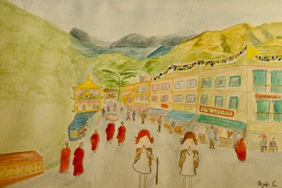 Podróż, Dharamsala, 2015, akwarela na papierze autorstwa Agnes Girardon