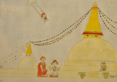 Podróż, Kathmandu, 2015, akwarela na papierze autorstwa Agnes Girardon