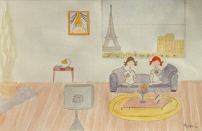 Podróż, salon, 2015 , akwarela na papierze autorstwa Agnes Girardon