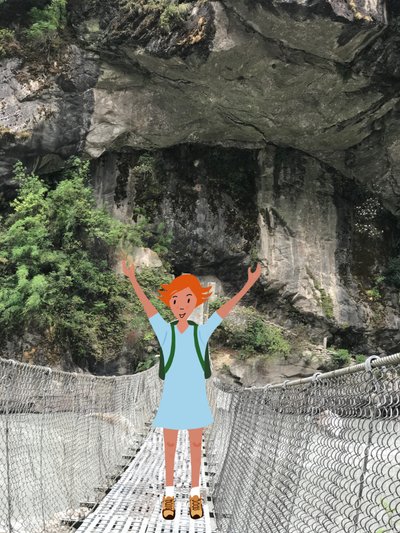 Walking on a Bridge , 2023 (sztuka cyfrowa na fotografii) autorstwa Agnes Girardon