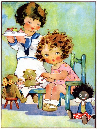Dziewczynki bawiące się w jadalni, ok. 1920 r. (il autorstwa Agnes Richardson