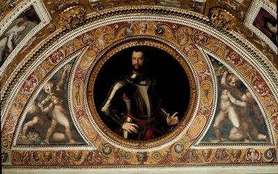 Portret Cosimo I de Medici, wielkiego księcia Toskanii i ojca Franciszka I (malarstwo na łupku autorstwa Agnolo (after) Bronzino