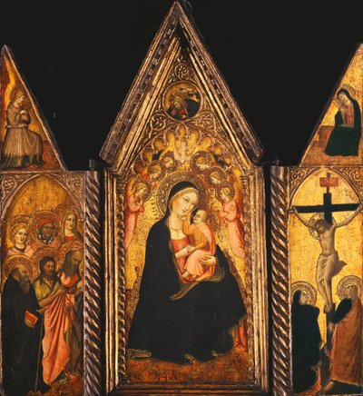 Tryptyk przenośny z Madonną z Dzieciątkiem na tronie z aniołami, autorstwa Agnolo Gaddi