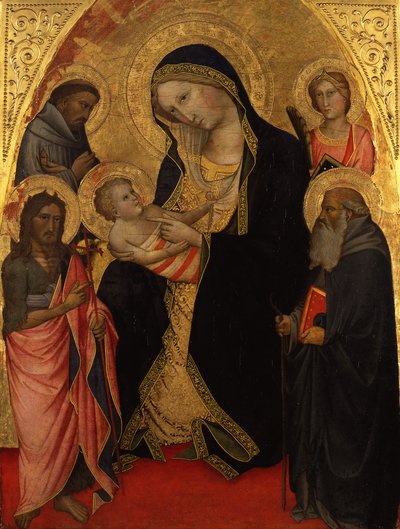 Maria z Dzieciątkiem oraz świętymi Janem Chrzcicielem, Franciszkiem, Antonim Opata i męczennicą autorstwa Agnolo Gaddi