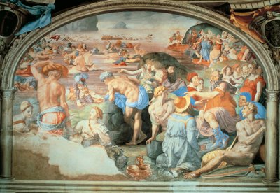 Przeprawa przez Morze Czerwone, fresk Agnolo Bronzino (1503-1572). Pałac Vecchio we Florencji. Włochy autorstwa Agnolo Bronzino