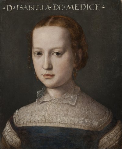 Isabelle Romola de Medicis - Portret Izabeli Medycejskiej (1542-1576), autorstwa Bronzino, Agnolo (1503-1572). Olej na drewnie. Wymiar: 44x36 cm. Muzeum Narodowe w Sztokholmie autorstwa Agnolo Bronzino