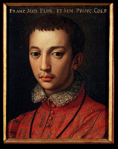 Portret Francois I Medici (Francesco I de Medici) (1541-1587) Młody chłopiec Obraz Allori Angelo di Cosimo dit Bronzino (1503-1572) XVI wiek Słońce 15x12 cm Pałac Medici-Riccardi (Medici Riccardi) Florencja autorstwa Agnolo Bronzino