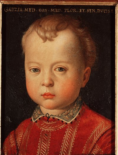 Portret Garzia de Medicis (Garzia de Medici) (1547-1562) Obraz dziecka autorstwa Allori Angelo di Cosimo dit Bronzino (1503-1572) XVI w. Słońce 15x12 cm Pałac Medici-Riccardi (Medici Riccardi) Florencja autorstwa Agnolo Bronzino