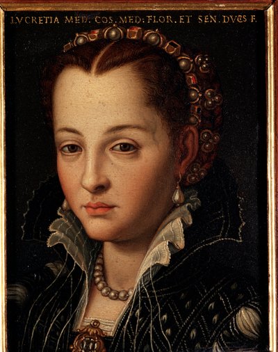 Portret Lucrezia de Medici (lub Lucrezia di Cosimo de Medici lub Lucrece de Medici) (1545-1561) Obraz Allori Angelo di Cosimo dit Bronzino (1503-1572) - XVI wiek Dim 15x12 cm Pałac Medici-Riccardi (Medici Riccardi) Florencja autorstwa Agnolo Bronzino