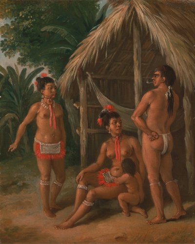 Rodzina Karaibów z Wysp Podwietrznych przed chatą, ca. 1780. autorstwa Agostino Brunias