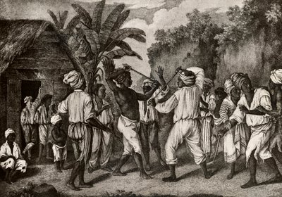 Pojedynek kijków między angielskimi i francuskimi Murzynami na wyspie Dominika, Santo Domingo autorstwa Agostino Brunias