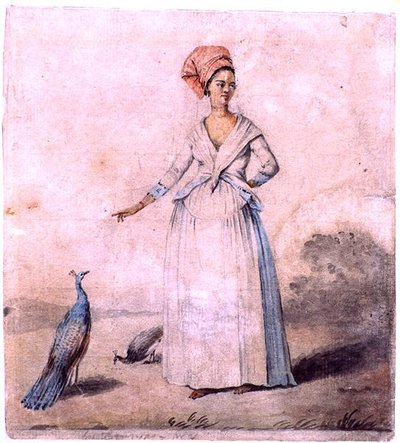 Dama z pawiem, ok. 1770 (tusz i pranie na papierze) autorstwa Agostino Brunias