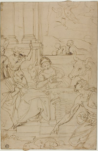 Adoracja pasterzy autorstwa Agostino Carracci