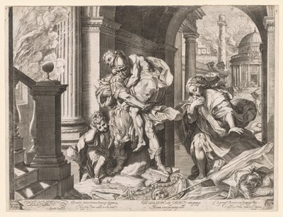 Eneasz i jego rodzina uciekają z Troi autorstwa Agostino Carracci
