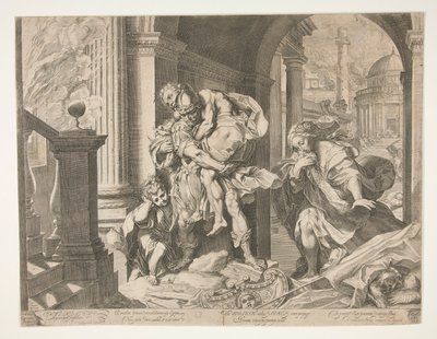 Eneasz i jego rodzina uciekają z Troi autorstwa Agostino Carracci
