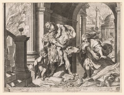 Eneasz i jego rodzina uciekają z Troi, 1595. autorstwa Agostino Carracci