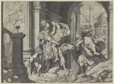 Eneasz ucieka z rodziną z Troi autorstwa Agostino Carracci