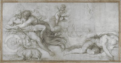 Cephalus porwany przez Aurorę w jej rydwanie Cartoon na fresk w Galerii Palazzo Farnese, Rzym, c. 1599 autorstwa Agostino Carracci