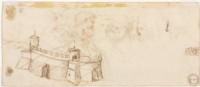 Crenelated Fortress verso, 2. poł. 1500s. autorstwa Agostino Carracci