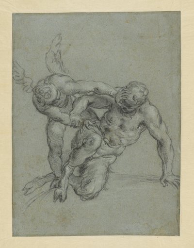 Kupidyn obezwładniający Pana (recto); Głowa mnicha; Karykatura mężczyzny z profilu (verso) autorstwa Agostino Carracci