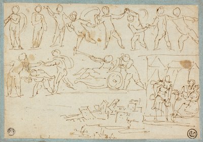 Fryz Putti, Szkic Lota i jego córek, Szkic budynków autorstwa Agostino Carracci