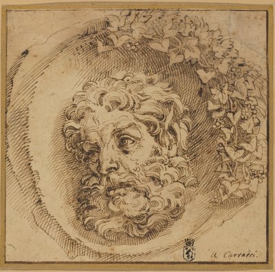 Głowa fauna w wklęsłym rondzie autorstwa Agostino Carracci