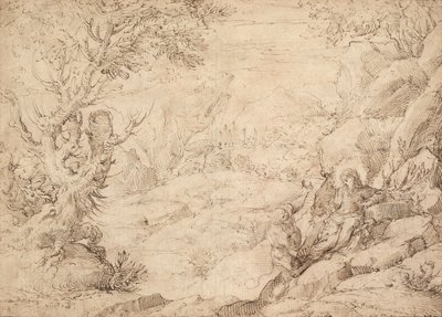 Krajobraz z kuszeniem Chrystusa autorstwa Agostino Carracci