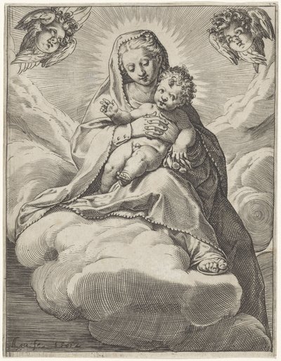 Maryja z Dzieciątkiem w chmurach autorstwa Agostino Carracci