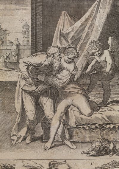 Wszystko wygrywa złoto, ca. 1590-95. autorstwa Agostino Carracci