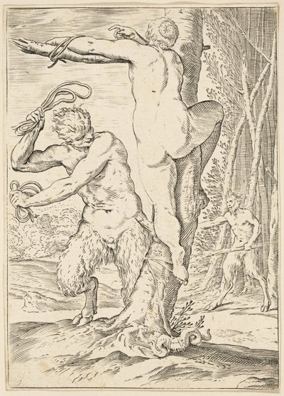 Satyr biczujący nimfę, ok. 1590-95 autorstwa Agostino Carracci