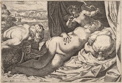 Satyr i nimfa autorstwa Agostino Carracci