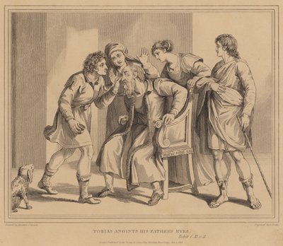 Tobiasz namaszcza oczy swojego Ojca, Tobit autorstwa Agostino Carracci