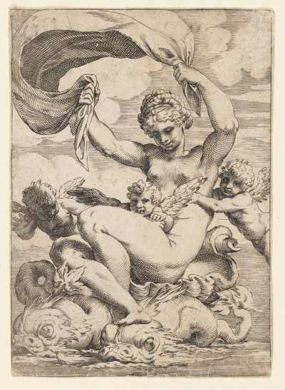 Wenus (lub Galatea) i amorki wspierane przez delfiny autorstwa Agostino Carracci