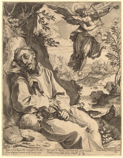 Św. Franciszek pocieszany przez muzycznego anioła autorstwa Agostino Carracci after Francesco Vanni