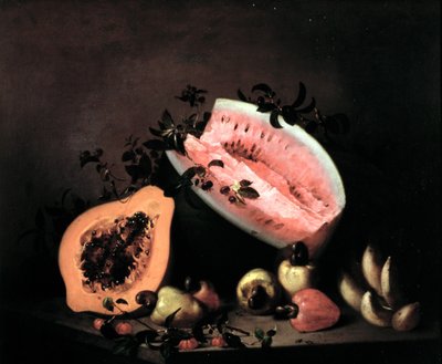 Martwa natura z papai, arbuza i nerkowca autorstwa Agostinho Jose da Mota