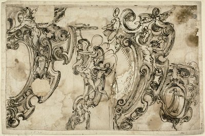 Szkice motywów dekoracyjnych (recto); Szkic motywu dekoracyjnego (verso) autorstwa Agostino Mitelli