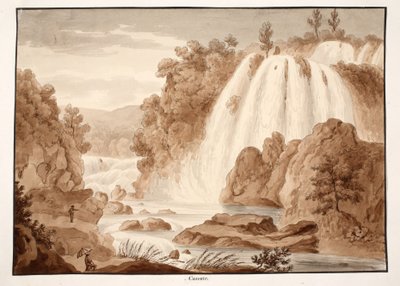 Kaskada w Tivoli, 1833 (akwaforta z brązową farbą) autorstwa Agostino Tofanelli