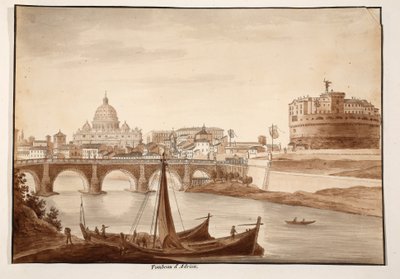 Grobowiec Hadriana, 1833 (akwaforta z brązową farbą) autorstwa Agostino Tofanelli