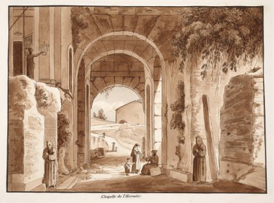 Kaplica Pustelnika w Koloseum, 1833 (akwaforta z brązową farbą) autorstwa Agostino Tofanelli