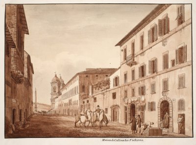 Dom Kallimacha, Via Sistina, 1833 (akwaforta z brązową farbą) autorstwa Agostino Tofanelli