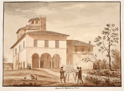 Dom Rafaela na Pincio, 1833 (akwaforta z brązową lawiną) autorstwa Agostino Tofanelli
