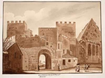 Porta Ostiensis lub San Paolo, zbudowana przez Honoriusza, 1833 (trawiona z brązową lawiną) autorstwa Agostino Tofanelli