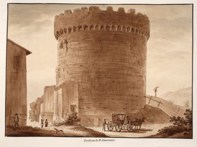 Grobowiec Horatii i Kuriatów, 1833 (akwaforta z brązową lawiną) autorstwa Agostino Tofanelli