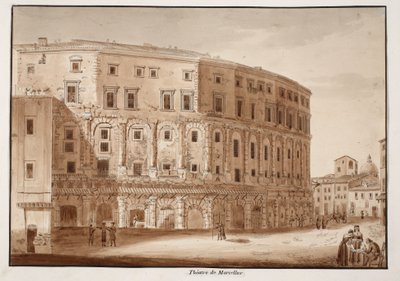 Teatr Marcellusa, 1833 (akwaforta z brązowym lawowaniem) autorstwa Agostino Tofanelli