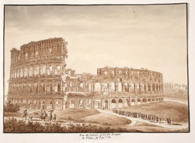 Widok Koloseum ze Świątyni Wenus, 1833 (akwaforta z brązową lawiną) autorstwa Agostino Tofanelli